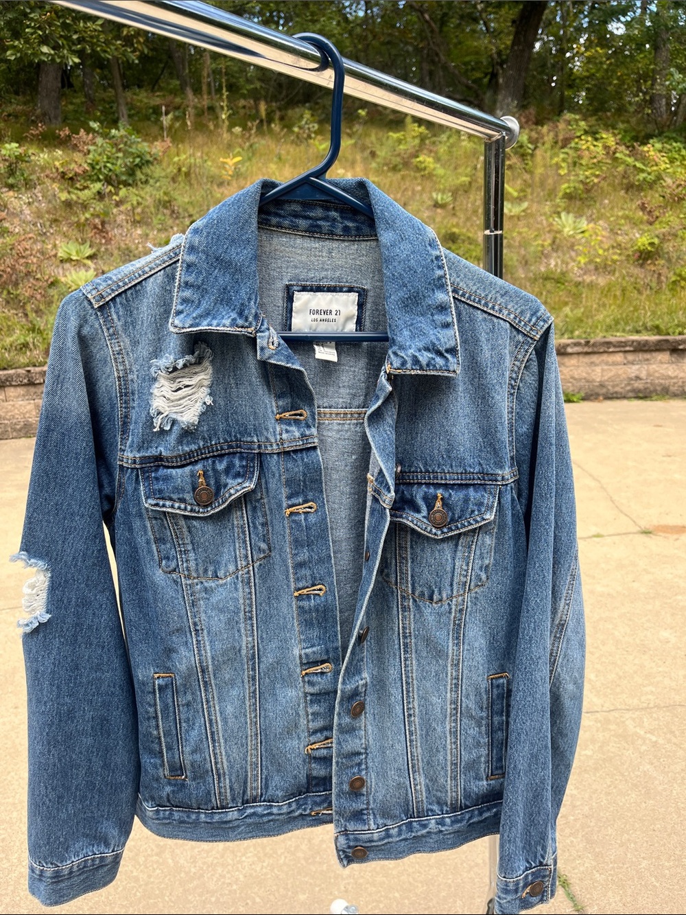 Forever 21 Distressed Medium Blue Denim Jacket